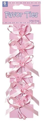 382351 FAVOR TIES PACIFIER PINK 6CT