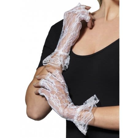 25042 GLOVES WHITE LACE FINGERLESS