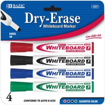 1257 dry erase markers asst chisel 4pk